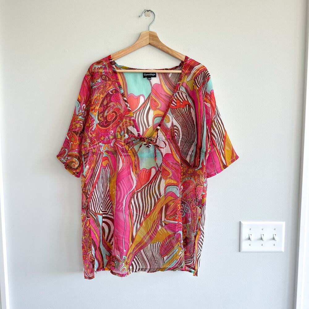 DynaShape Retro Paisley Print Sheer Coverup Pink Multi S/M